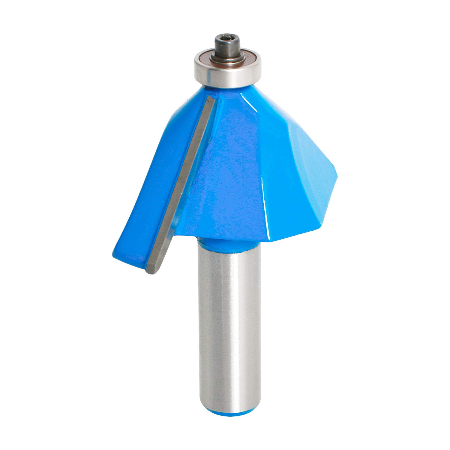 Aopin 45 Degree Chamfer Edge Forming Router Bit 1/2-Inch Shank, Top Bearing Bevel Edge Forming Router Bits Cutter Woodworking Tool, Blue, Silver, 1Pcs