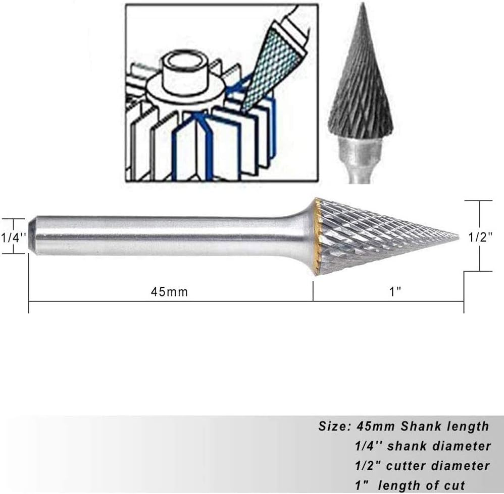 Montibello Com Shank Diameter Carbide Burr Rotary File Conical Pointed Shape With Radius End Double Cut For Die Grinder Drill Bit Woodworking Engraving Drilling Carving 6mm 12mm Cutting Diameter 1 4 Cutting Tools Industrial Scientific