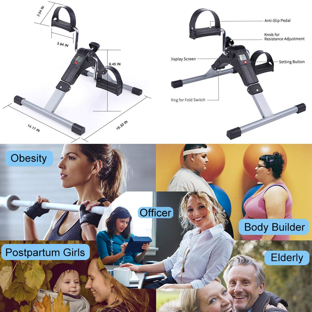 Evoland Pedal Exerciser, Mini Foldable Pedal Trainer Aerobic Exercise for Leg and Arm Fitness Training with LCD Display and Adjustable Resistance