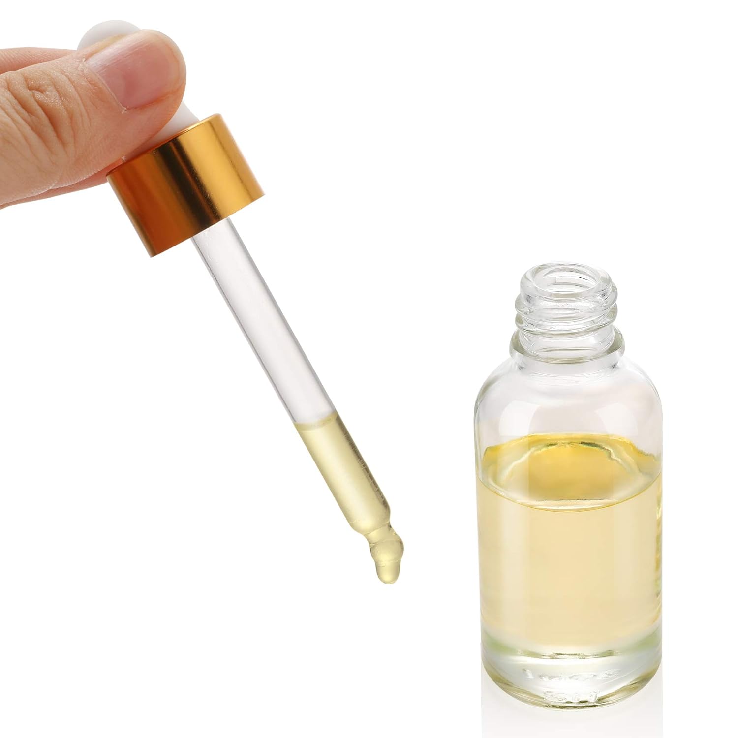 12 Pcs, 1 oz Dropper Bottles (30ml) with 3 Funnels & 1 Long Dropper - Clear Glass Bottles for Essential Oils with Eye Droppers - Tincture Bottles, Leak Proof Travel Bottles for Liquids, Golden Cap: Industrial & Scientific