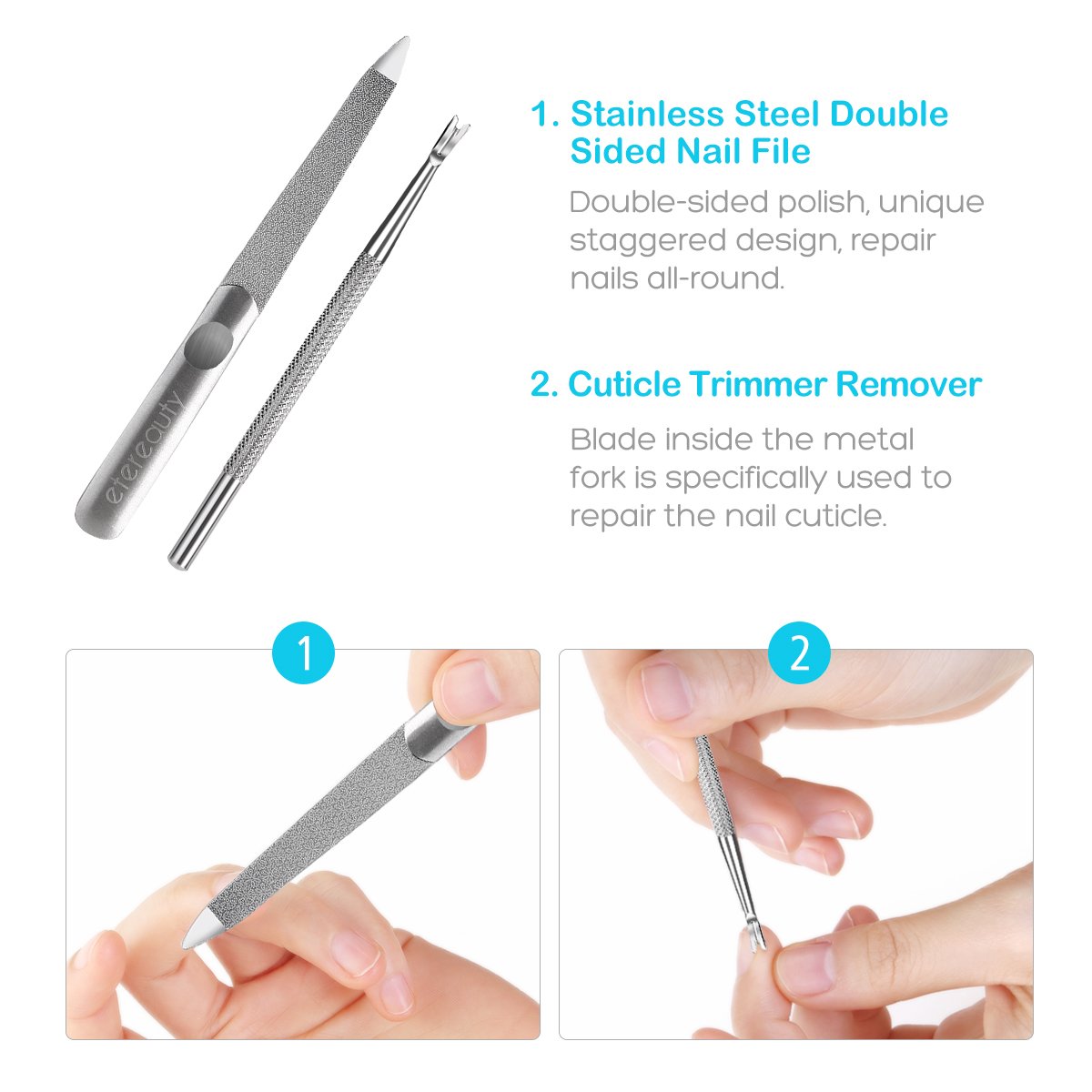Cuticle Pusher, ETEREAUTY Cuticle Remover Tool Stainless Steel Gel Nail