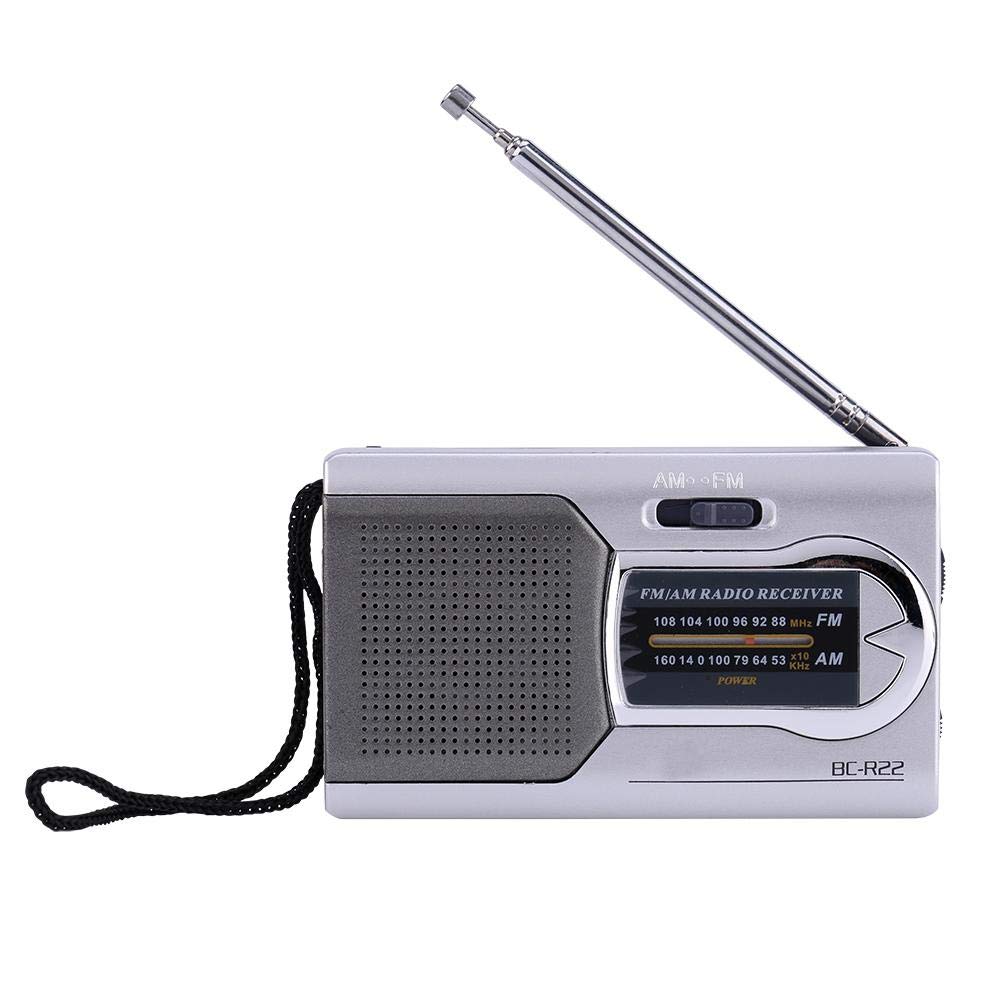 AM/FM Radio, Universal Slim AM/FM Mini Radio Portable Stereo Speakers Receiver Music Player Silver