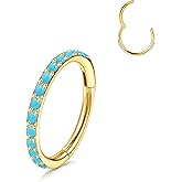 TupMi Titanium Nose Rings Hoops 20G Septum Clicker for Women Men Turquoise Hinged Segment Cartilage Lip Helix Septum Ring Nose Piercing Jewelry 6/8/10mm