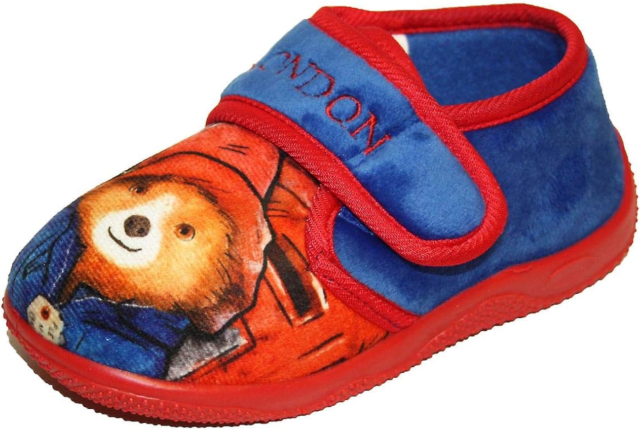 Boys Paddington Bear Marmalade London Blue/Red Slip On Slippers Shoes