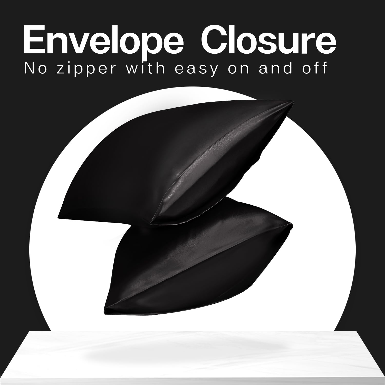 MR&HM Satin Pillowcase for Hair and Skin, Silk Satin Pillowcase 2 Pack, Queen Size Pillow Cases Set of 2, Silky Pillow Cover with Envelope Closure (20x30, Black) - Image 4