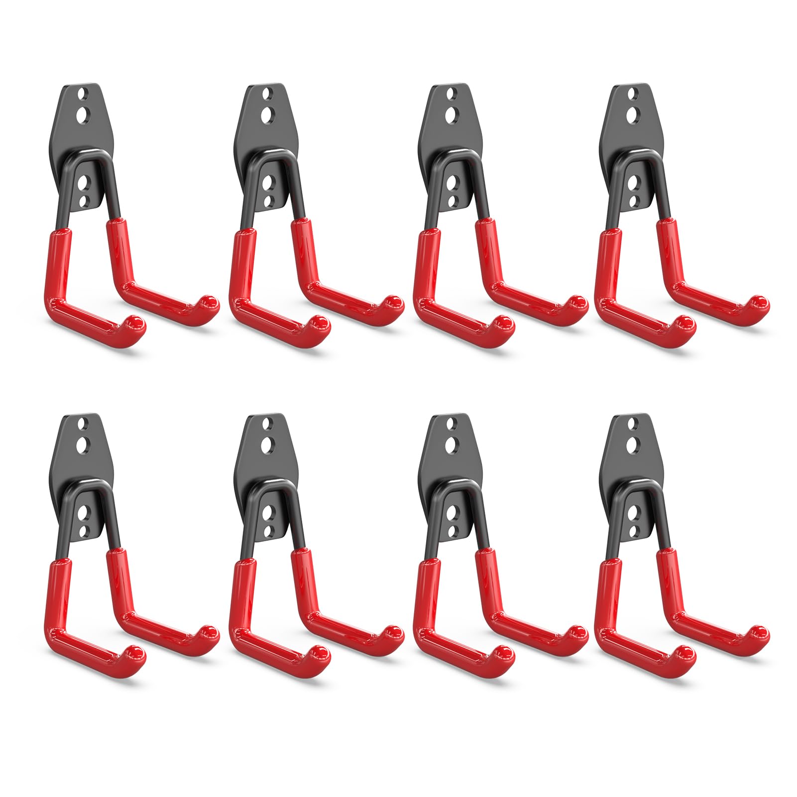 3-H Garage Hooks Heavy Duty, Tool Hangers for Garage Wall 8PC Small U, Skateboard Wall Mount,Garage Wall Hooks with 3 Welding Spot for Organizing Bike, Ladder, Bicycle, Chair, Shovel, Helmet(Red)