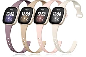 Getino Compatible with Fitbit Sense/Sense 2 Bands/Versa 3/ Versa 4 Bands Women Men, Soft Thin Sport Accessories, Slim Band for Fitbit Versa 3/ Versa 4/ Sense/Sense 2, Small Violet/Pink/Milke/Beige