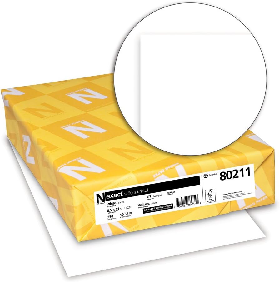 Neenah Exact Vellum Bristol, 8.5" x 11", 67 lb/147 gsm, White, 94 Brightness, 250 Sheets (80211) : Cover Stock Papers : Office Products