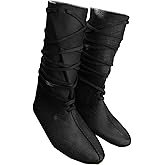 Mens Renaissance Medieval Cosplay Halloween Boots Faux Leather Mid Calf Lace Up Vintage Stage Pirate Viking Tied Shoes