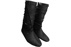 SYKTKMX Mens Renaissance Medieval Cosplay Halloween Boots Faux Leather Mid Calf Lace Up Vintage Stage Pirate Viking Tied Shoes