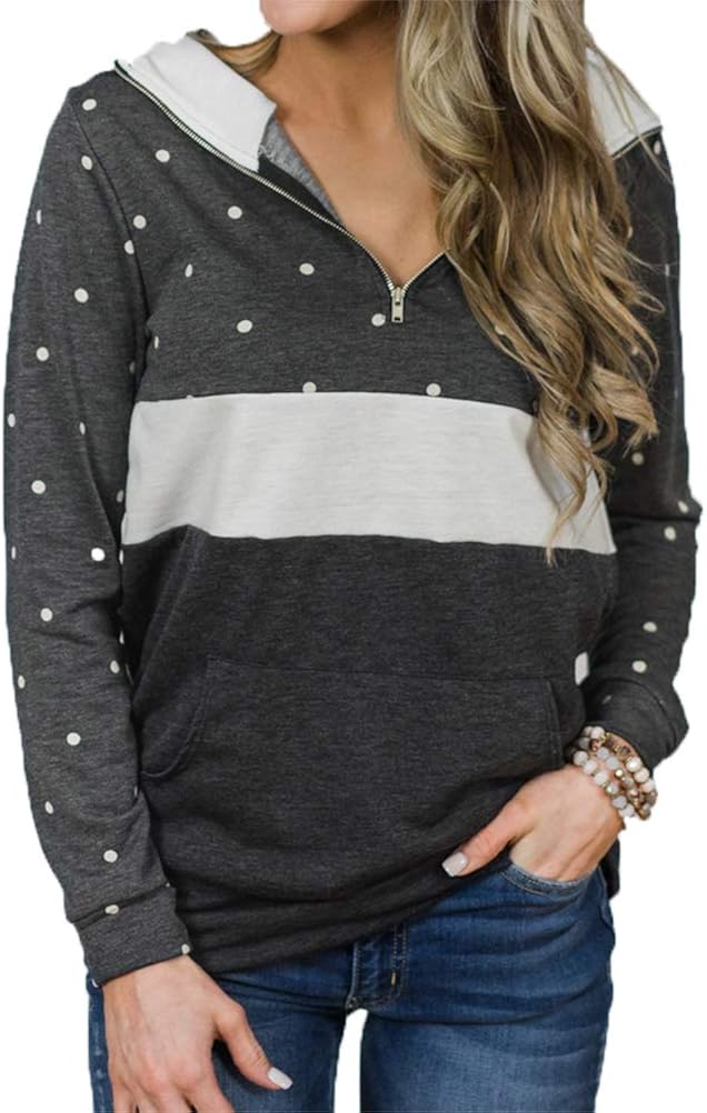 YSSGTT Damen Kapuzenpullover, langärmelig, Stehkragen, Farbblockierung