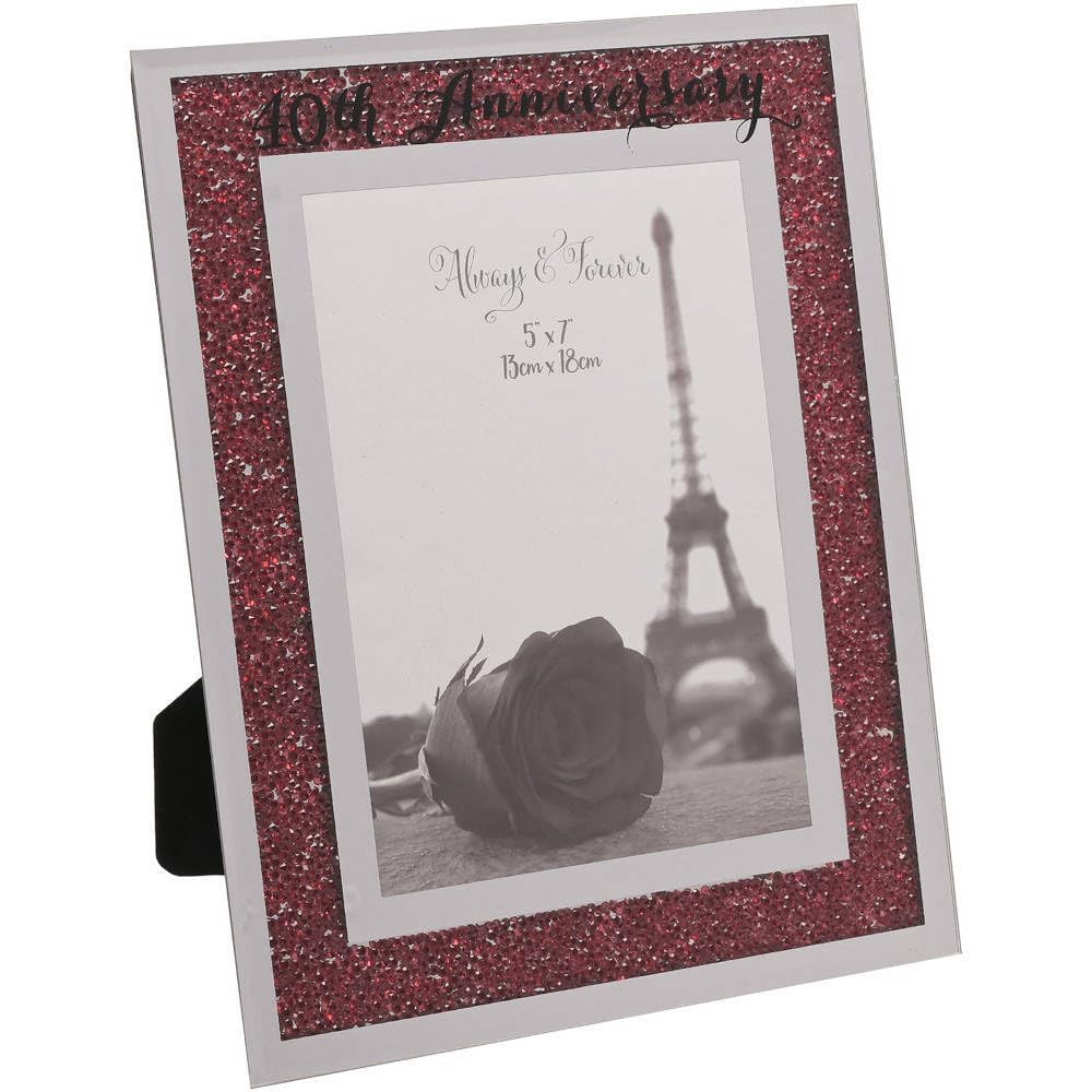 40th Wedding Anniversary Photo Frame Ruby Mirror Glass Crystal Red Diamante Gift