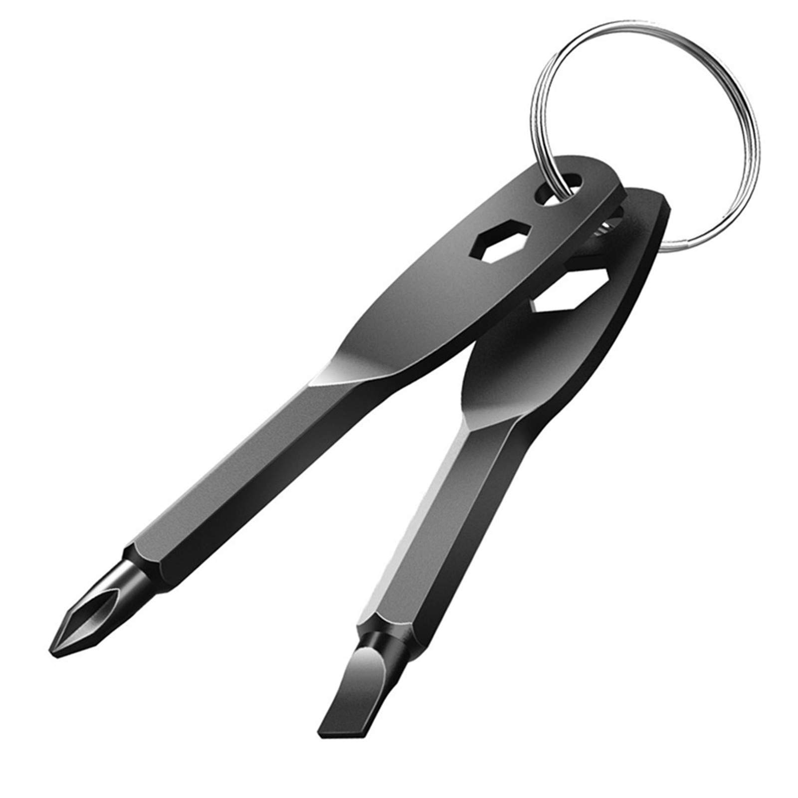 Screwdriver Keyring Set Comprise Flathead Screwdriver and Phillips Screwdriver&Wrench Tool,Portable Keychain Screwdriver Men Keychain Tool Gift (Black)