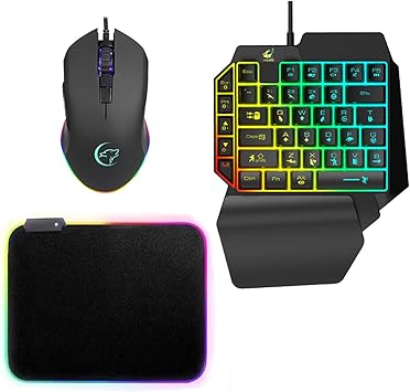 Amazon Co Jp Nullie ゲーミングキーボード 発光マウスパッド ゲーミングマウス 片手 入門用セット 初心者向け 3点セット パソコン 周辺機器
