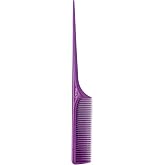 Donna Premium Bone Tail Comb - Fine Tooth Rat Tail Styling Comb for Sectioning Parting and Smooth Finish - Professional Texture Care Hair Tool - Purple, 1 PC