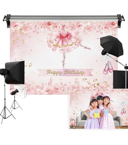 MEHOFOND Ballerina Geburtstag Hintergrund – 2,1 X 1,5 M Rosa Fotohintergrund Mit Ballett-Motiven