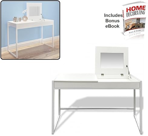 Ssf Moderne Blanc Coiffeuse 2 En 1 Coiffeuse Bureau Discret De Stockage Cosmetiques Bijoux Etc Cache Miroir Elegant Amazon Fr Cuisine Maison