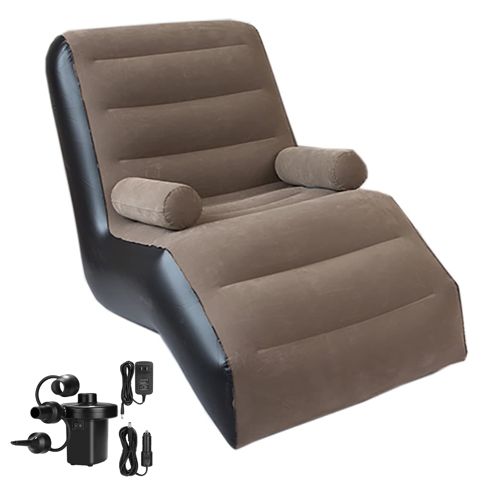 Photo 1 of KAERMU Inflatable Deck Chair with Air Pump, Foldable Lounge Chair for Bedroom and Living Room, Indoor Sofa Lounge with Handrails(Brown)