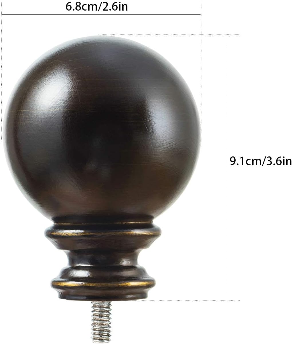 KAMANINA Round Replacement Finials for 1 and 7/8 Inch Curtain rods, M6 Screw Rod Finials, Set of 2, Bronze: Home & Kitchen