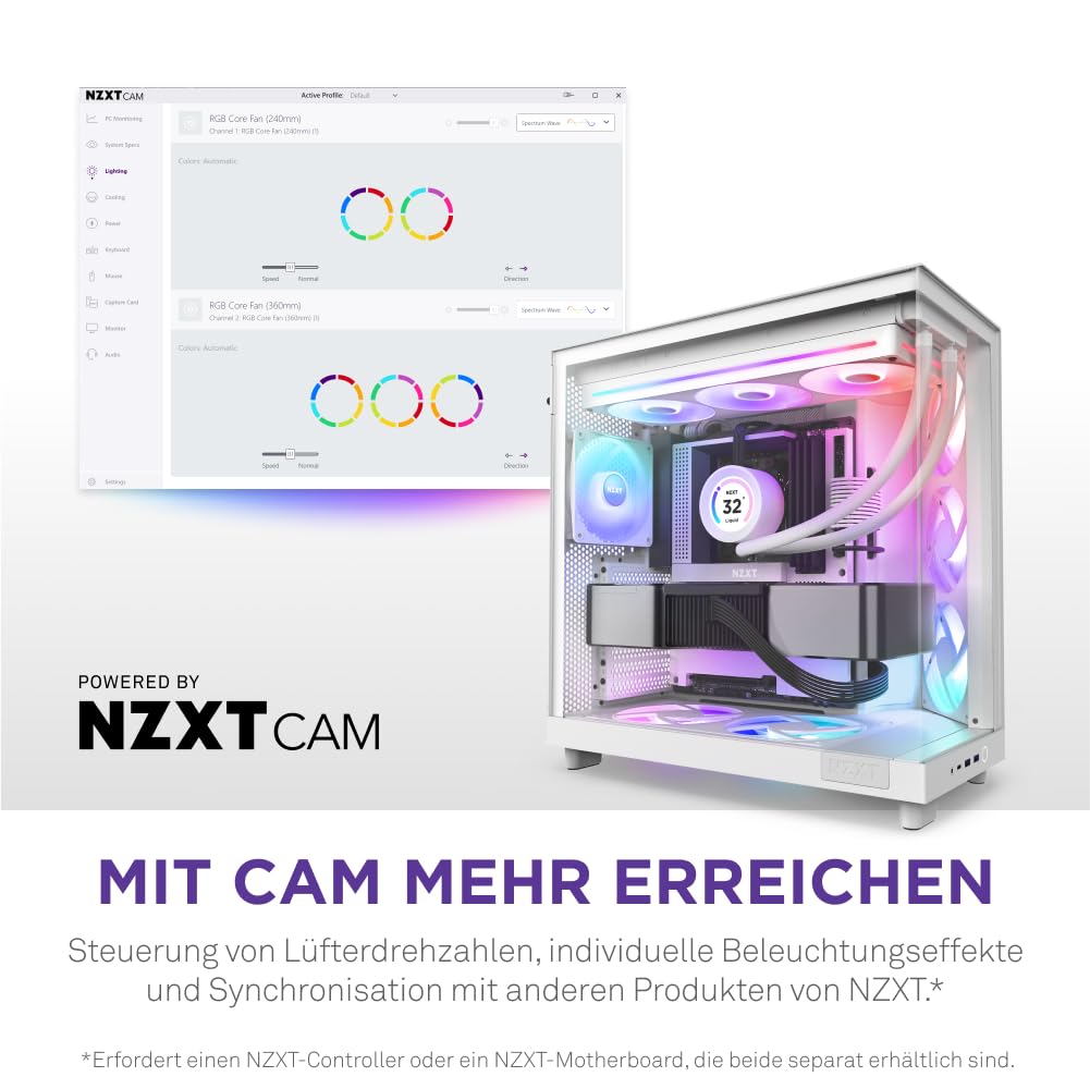 NZXT F360 RGB Core - 360 mm Einzelrahmen-Lüftereinheit mit 3 x 120 mm RGB-Lüftern - Drehzahl- und Beleuchtungssteuerung - Hoher statischer Druck und Luftstrom - 8 aRGB-LEDs pro Lüfter - Weiß 9