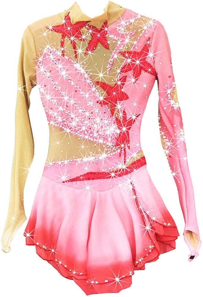 Kmgjc Figure Skating Dress Women's, Girls' Pale Pink Ice Skating Dress