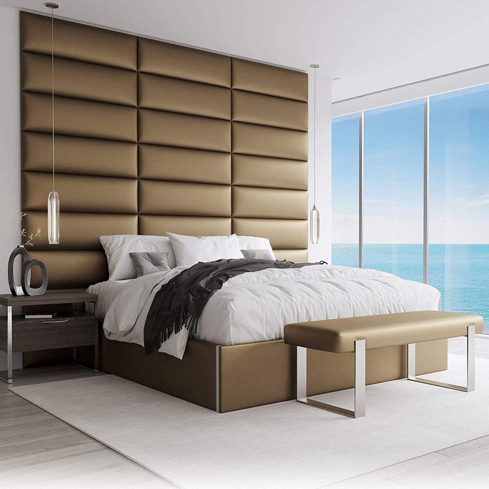 VANT Upholstered Accent Wall Panels - Packs of 4 - Easy to Install - Twin-King Size Headboard (76cm Wide, Metallic Gold)