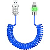 chubbycable Neon Chubby Neon Glow Coiled USB C Cable for Car 100W Fast Charging Spring Cable with Gradient Illumination Compatible with iPhone 17-15 Series, Blue, USB-A to Type-C, 1.64FT-4.43FT