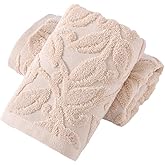 YiLUOMO Khaki Embossed Floral Pattern Hand Towel Set of 2 100% Cotton Super Soft Highly Absorbent Decorative Hand Towels for Bathroom Home 13x 29 Inch