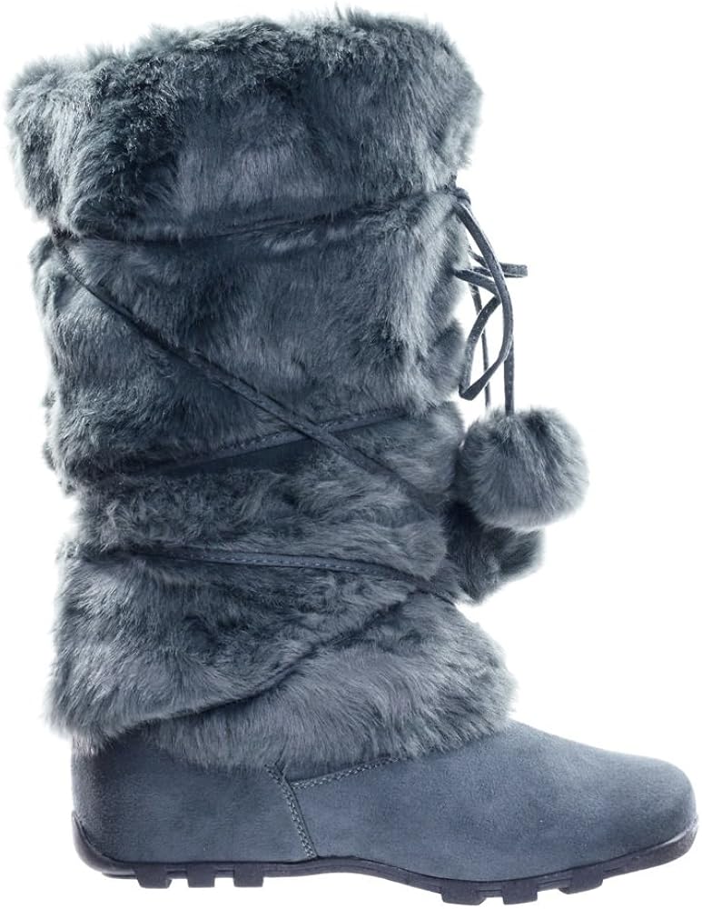grey faux fur boots