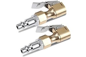 PETCHOR Closed Flow Brass Air Chucks for Tires, Heavy Duty Lock on Tire Inflator Chuck with Clip, 1/4" Brass tire inflator Lock on Air Chuck for Tire Inflator Pressure Gauge Air Pump Compressor, 2Pcs