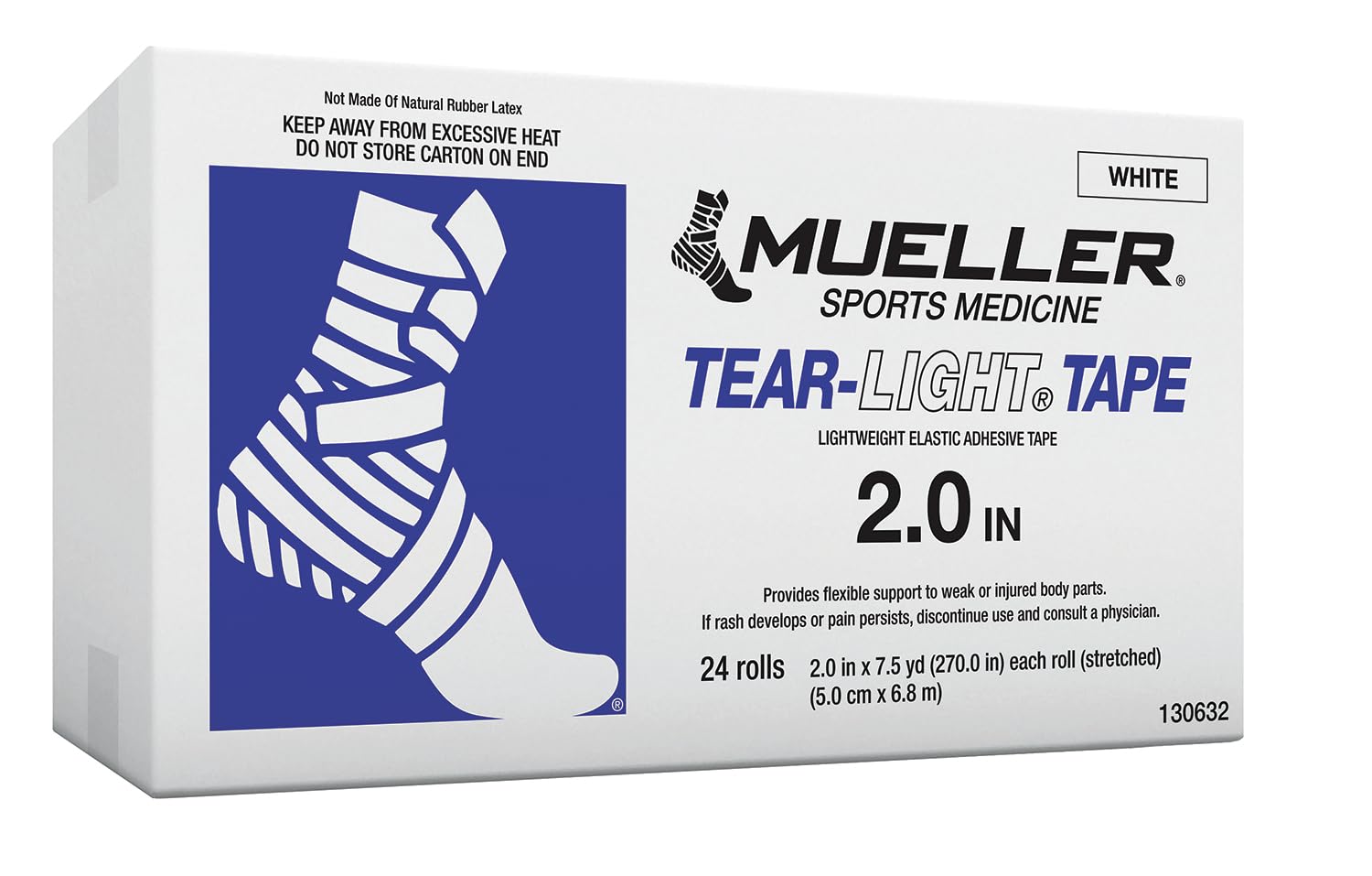 Mueller Tear-Light Tape, White, 5 cm x 6.8m, 24 rolls
