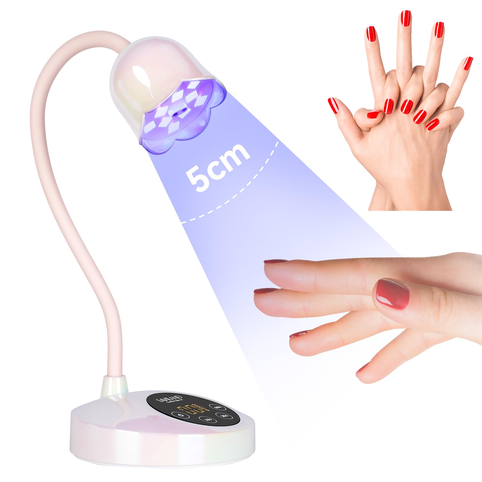 SAVILAND Smart Sensoring UV Nail Lamp: 10s Quick Curing - 4-timer Settings Rechargeable & Cordless Gooseneck Lamp for Gel Polish & Poly Gel Extension DIY Nail Art