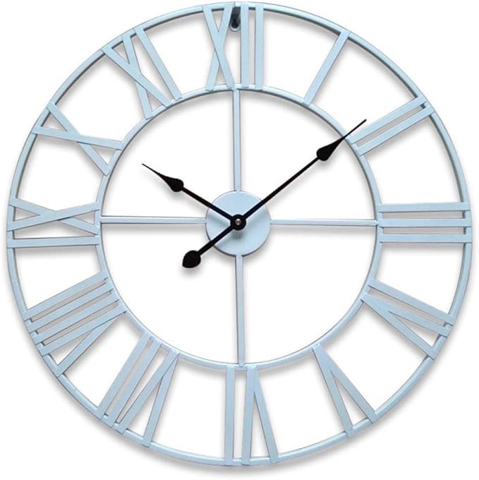 60Cm White Round Wrought Iron Clock,Living Room Wall Clocks Roman