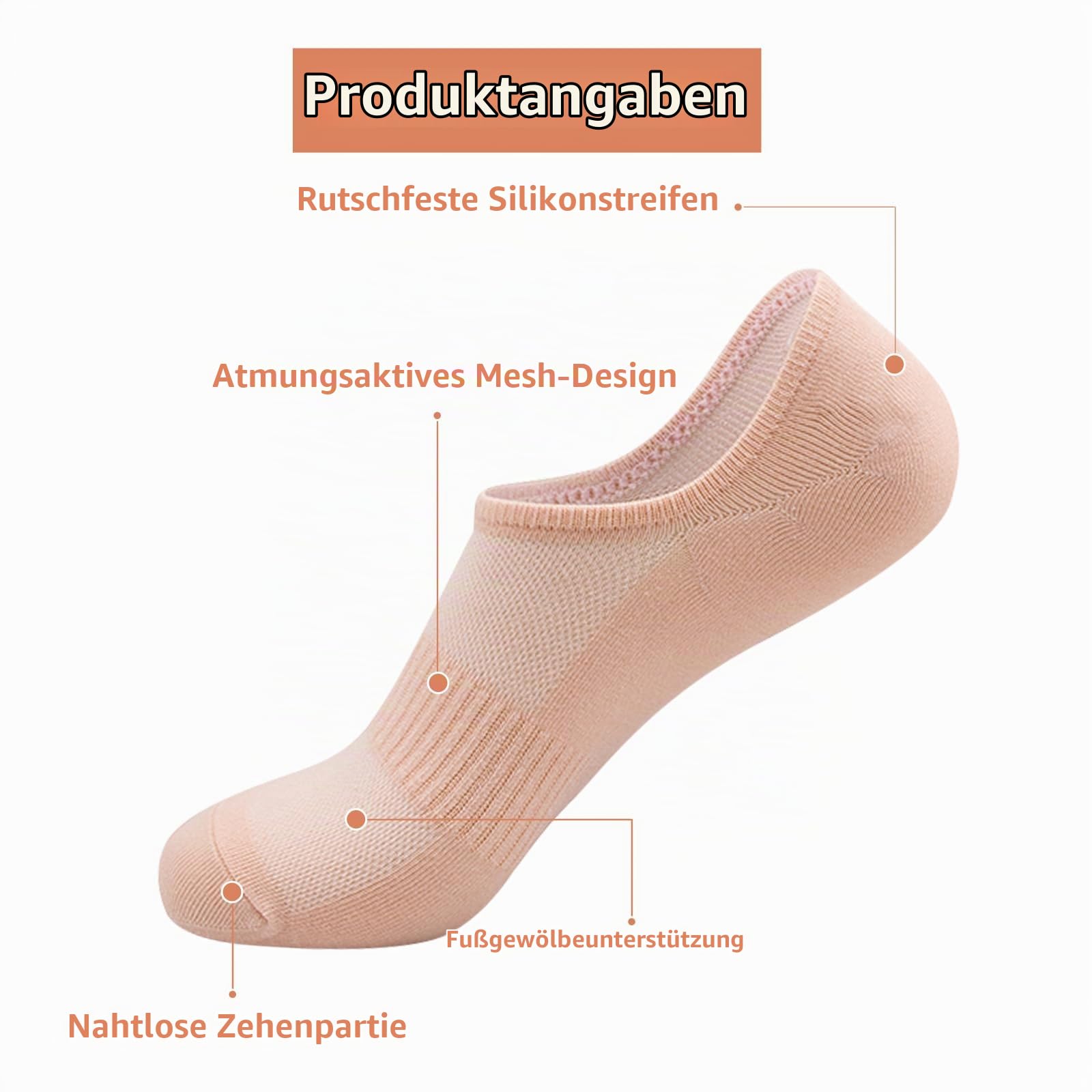 6 Paar Sneaker Socken Damen 35-38 Füßlinge Baumwolle für Loafer Mokassins 5