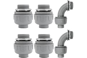 Wocloer 1-1/4 inch Liquid Tight Connector PVC Flexible Conduit Connector, 180 Degree and 90 Degree UL Listed, Non-Metallic Electrical Conduit Fittings 6 Pack(4 pcs 180D/2 pcs 90D)