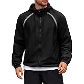 Yousify Mens Lightweight Jacket Full Zip Hooded Reflective Athletic Jacket Unlined Quick-drying Coat for Cycling Outdoor