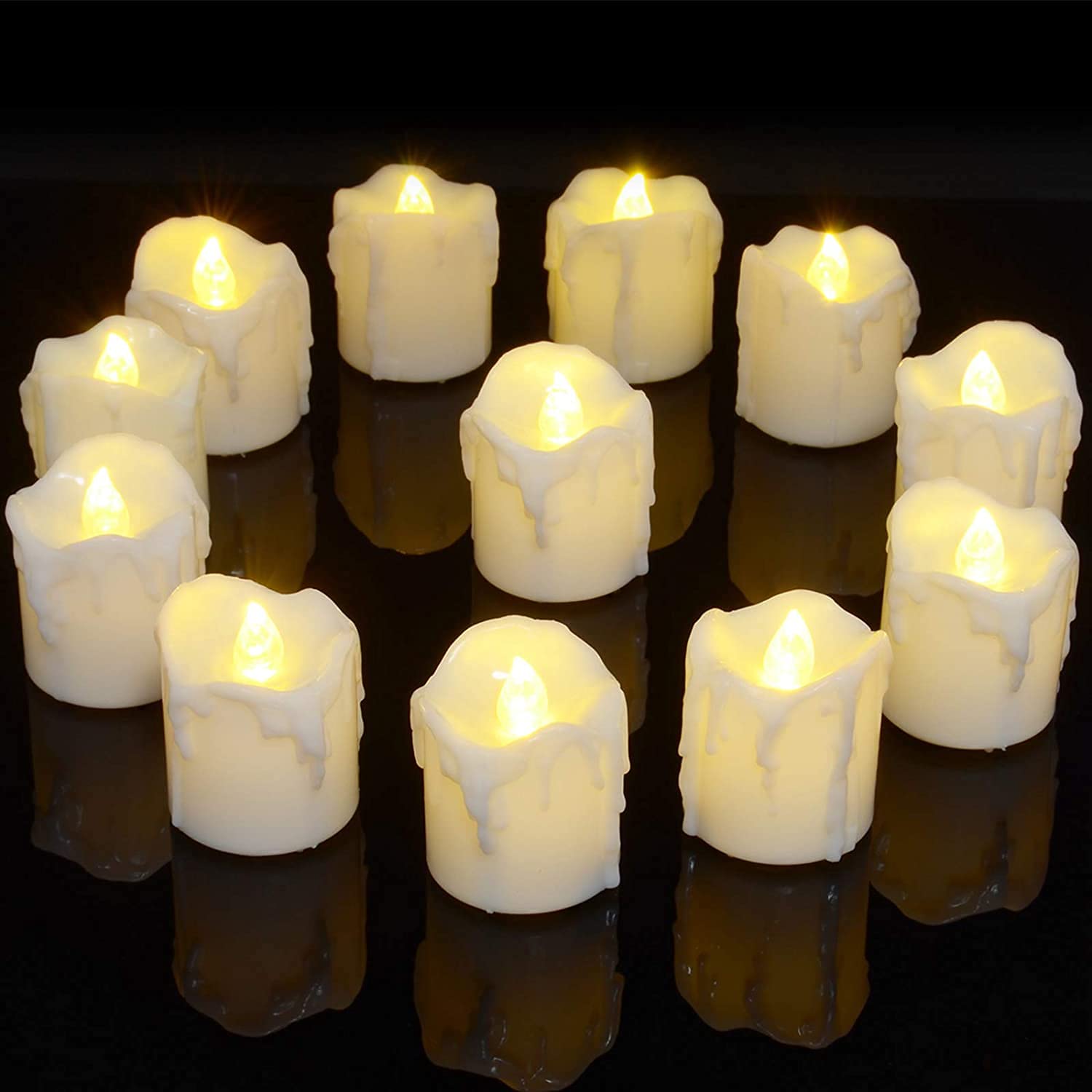 PChero LED Tea Lights Candles with Timer, 12 Pack LED Flameless Battery Tealight Fake Candles Flickering for Wedding Christmas Table Decorations Home Room Decor - High Version