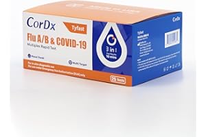 CorDx Tyfast At Home Flu A/B and COVID 19 Multiplex Rapid Test, Easy Nasal Swab, Fast Results in 10 Minutes, 25 Tests