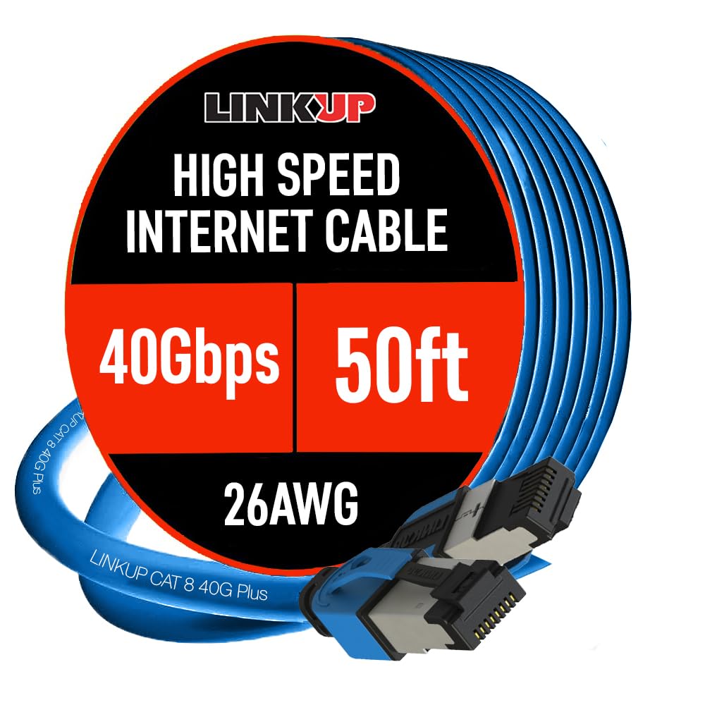 LINKUP – [40Gbps Certified Cat8 Ethernet Patch Cable Double Shielded┃2000MHz (2GHz) Cat8.1┃Future Proof LAN Wires Compatible with Cat7A, Cat7, Cat6A, 25G, 10G, 1G Network [Blue] - 50ft (15M) — image 1