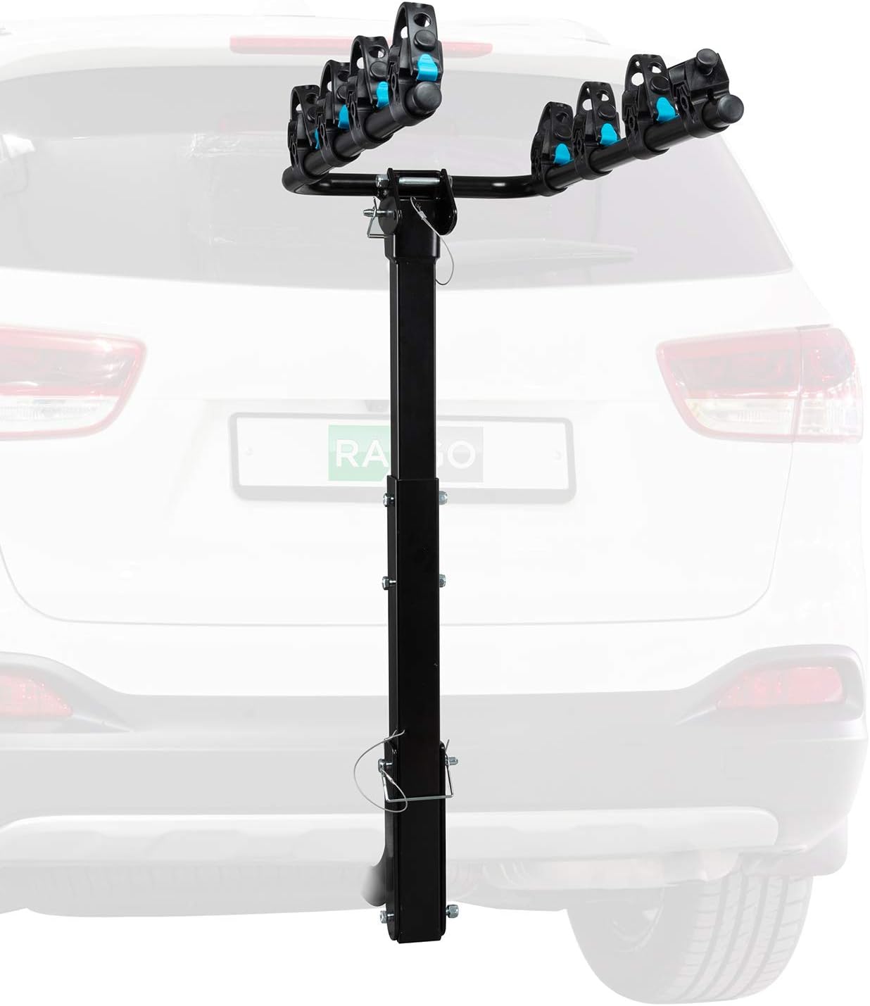 Hitch Mounted 4 - Bike Rack Carrier, Sturdy Bicycle Swing Rack w/Tension Bar Included – Fits 2” Receiver – Foldable Design for Extra Convenience – Durable Powder-Coated Steel – Easy Assembly