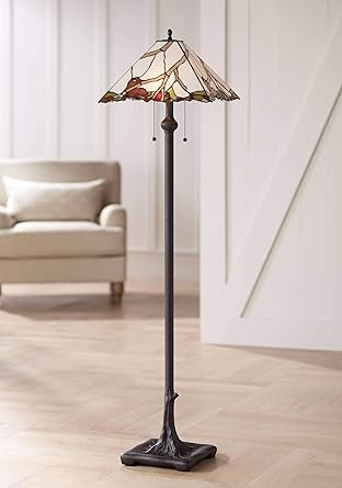 Country Cottage Floor Lamp Bronze Tree Root Cherry Blossom Pattern
