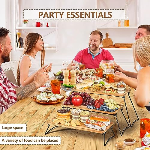 Hcosmy Eco-Friendly Food Platter Serving Tray - 3-Tier Cupcake Stand - Acacia Wooden Towers Dessert Table Display Set, Appetizers, Snack, Desserts, Cake Serving Tray for Family Parties, Gatherings