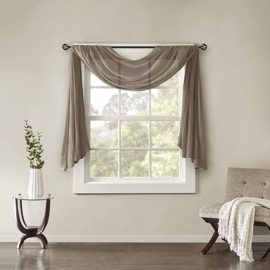 Madison Park Harper Sheer Bedroom, Modern Contemporary Window Curtain for Kitchen, Solid Fabric Panels, 42" x 216", Taupe: Home & Kitchen