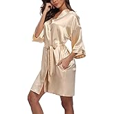 Womens Satin Robe for Bridal Party Short Silky Bride Bridesmaids Kimono Bath Robe Soft Dressing Gown