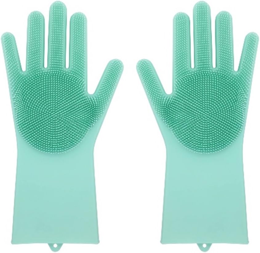 LivingGinie Silicone Scrubber Gloves Kitchen Bathroom Bedroom Pet Commercial Cleaning (Mint)