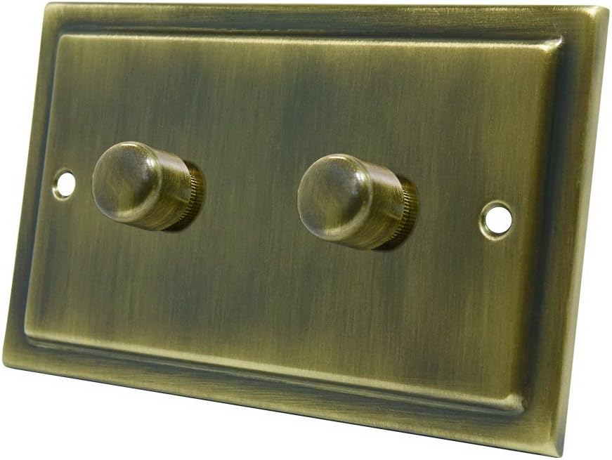AET VAB2GDIM10 Victorian Antique Brass 1000W-10 Amp Double 2-Gang 2 Way 1000W Light Dimmer Switch, 1000 W, 240 V