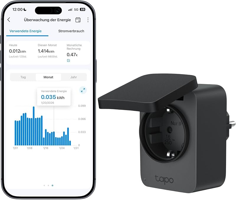 P410M WLAN Outdoor Steckdose, Smart Home Plug mit Stromzähler, IP54, funktioniert mit Alexa, Google Assistant, Siri, SmartThings & Matter, Fernsteuerung, Zeitplan, 2,4 GHz, 3680W/16A