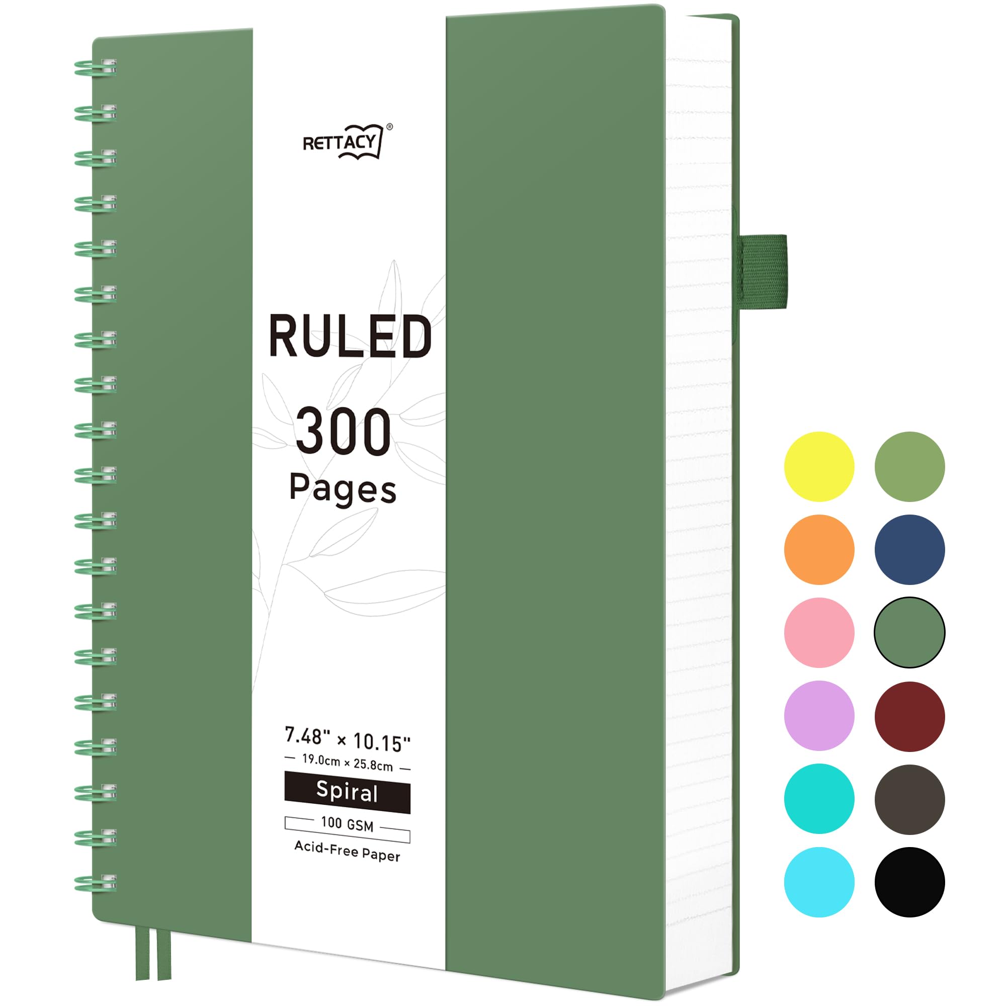 RETTACY B5 Wirebound Notebooks Notepad150 sheets/300 Pages for Writing,100gsm College-Ruled Paper,Flexible Plastic Cover, for Men Work Office School,19 x 25 cm - Dark Green