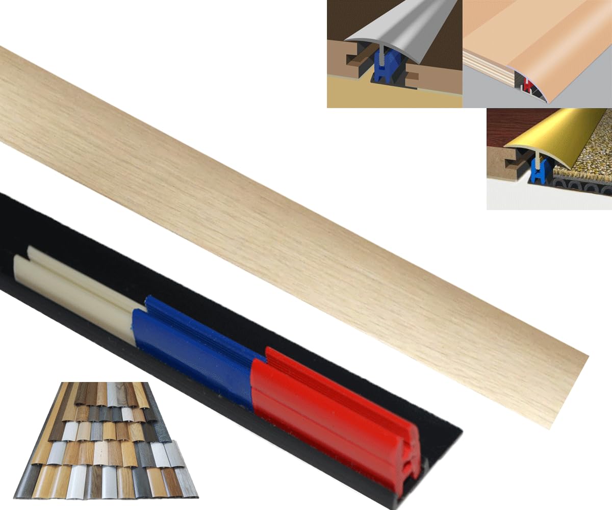 Laminated Threshold Strip Clip System 38mm x 90cm Multi-Height & Pivot Self Adhesive Easy Fit (Cream White Oak)