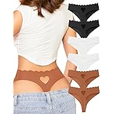 Derisaly Womens Seamless Thongs Underwear No Show Thong Wave-waisted Invisible Panties Comfy Heart Cutout for Ladies 6 Pack